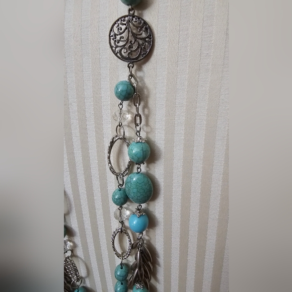 Faux Turquoise Silver Multi layer necklace New with Tags - Picture 5 of 6
